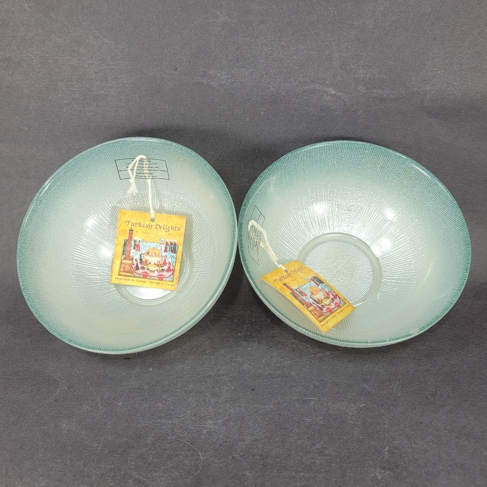 Turkish Delights Bowls Trinket Dishes Hand Made in Turkey Blue Silver Set of 2